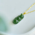 wholesale 18K Natural Gold Inlaid with Hetian Jasper Four Seasons Pendant Spinach Green Four Seasons Fortune Bean Pendant Necklace-0-2