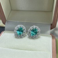Gold-Plated S925 Silver Cultured Paraiba Flower Stud Earrings-Cultured Yttrium Aluminum Garnet Earrings (1.5 carats each)  S925 Silver Plated with Gold