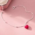 wholesale S925 Sterling Silver Small Fresh Red Epoxy Resin Heart Bracelet Ins Style Simple Design Red Heart Bracelet S7850-0-2