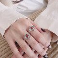 wholesale S925 sterling silver inlaid with southern red agate lotus leaf and lotus flower ring, fashionable retro ethnic style index finger ring-0-3