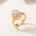 wholesale S925 Silver Gold-Plated Crown-Shaped Moissanite Ring with Waterdrop Bezel, Double Stackable Rings for Women, Best-Selling Style-0-1