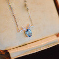 wholesale 925 Sterling Silver Cute Deer Aquamarine Necklace for Women, Summer Luxury Small Design Collarbone Chain, Ins Trend-0-3