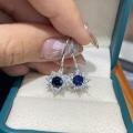 Metal Blue Sapphire Sunflower Earrings, Korean Style Light Luxury Studs-0-6