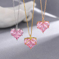 wholesale Metal material European and American style heart necklace for women, lightweight luxurydesign with micro-set pink zirconia collarbone chain, popular on TikTok and social media-0-5