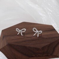 wholesale S925 Sterling Silver Minimalist Diamond-Studded Bow Earrings for Women, Small Batch Design Sweet and Elegant Ear Jewelry Birthday Gift-Bowknot Earrings>925 Silver