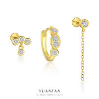 wholesale S925 Sterling Silver Minimalist French Cross-Border Geometric Round Stud Earrings for Women, Wholesale-Single three-piece set 925 silver