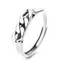 wholesale S925 Sterling Silver Korean Style Trendy Chain Design Streetwear Unisex Adjustable Open Ring-0-4