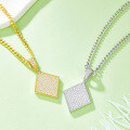 wholesale S925 Sterling Silver Small Niche Full Diamond-Cut Moissanite Inlaid Rhombus Cross-Border Euro-American Trendy Hip-Hop Square Pendant Necklace-0-0