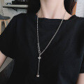 wholesale S925 sterling silver spliced chain dice pendant small bead tassel necklace Korean-style niche design sense sweater chain-0-0