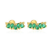 wholesale S925 Sterling Silver Wholesale Women's Earrings With Green Zircon, Irregular Design For Luxurious Style-E4873-Gold/Pair 925 Silver