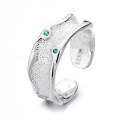 wholesale S925 Sterling Silver Korean-style Irregular Matte Green Zircon Trendy Open Ring-0-4
