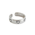 wholesale S925 Sterling Silver JL218 Korean-style INS Minimalist Vintage Aged Heart-shaped Adjustable Ring for Women-0-4