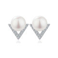 wholesale 925 Sterling Silver Triangle Earrings for Women Korean Style Fashion Micro-Inlaid Zircon Shell Pearl V-Shaped Small Stud Earrings Wholesale-0-4