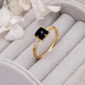 wholesale S925 Silver Plated 14K Gold Geometric Design Black Onyx Ring, Retro Japanese Light Luxury Style Dunli Jewelry-0-5