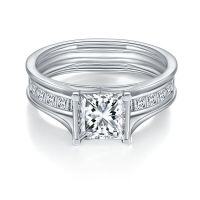 wholesale 18k white gold-plated S925 silver 65mm princess cut moissanite ring for women, stackable band ring, Amazon bestseller-1.5+1ct>US size 9