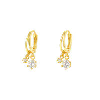 wholesale S925 Sterling Silver Zircon Star Earrings, Minimalist Ear Hoops for Women-E4413-Gold 925 Silver