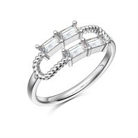 wholesale S925 Sterling Silver Light Luxury Women's Square Zirconia Row Diamond Design High-End Exquisite Step-Cut Stone Closed Ring-Platinum DY120969-SW-WH 8