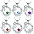 wholesale S925 Sterling Silver Cross-Border Heart Rose Flower Necklace for Women with High-End Sapphire, Emerald, and Ruby Pendant-0-1