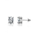 S925 Silver Four-Prong Oval Moissanite Wedding Earrings for Women-0-3