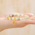 wholesale Metal material in the front, Hetian Jade Fu Character Bracelet for Women, Ins Niche Design New Style, Hetian Jade Bead Bracelet for Women, Light Luxury Vintage Hand Accessory, Minimalist-0-3