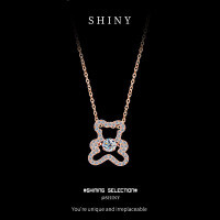 925 Sterling Silver Minimalist Bear Pendant Necklace, Moissanite, Luxury Women's Collarbone Chain-S925 Sterling Silver Rose Gold + 30 Points Moissanite