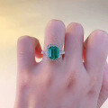 wholesale S925 Sterling Silver New 7*9mm Simulated Emerald Rectangular Ring for Women Fashion Euro-American Style-0-3
