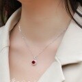 wholesale S925 Silver Cross-Border Exclusive Minimalist Geometric Lab-Created Ruby Necklace, Luxury Fashion Moissanite Pendant Custom Wholesale-0-3