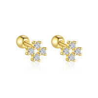 wholesale S925 Sterling Silver Cross-border Zircon Star Moon Flower Geometric Ear Bone Stud-E4662-Gold/Pair 925 Silver
