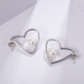wholesale 925 Silver Designer High-End Natural Pearl Earrings, Unique Heart Design with Freshwater Pearls-0-1