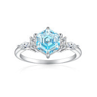 wholesale 925 Sterling Silver High Carbon Diamond Ring for Women, Niche Luxury Hexagonal Flame Gemstone Blue Sapphire Ring-Fireworks G-31 Sky Blue US size 8#