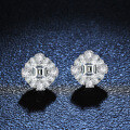 S925 Silver Four-Prong Stud Earrings with Square Emerald Moissanite-0-0