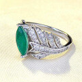 wholesale S925 Silver New Simulation Emerald Marquise Ring for Women, Leaf Design, Daily Elegant Style-0-2