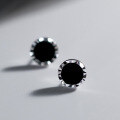 wholesale S925 silver filigree edge round synthetic black onyx ear studs minimalist elegant fashion earrings M00974-0-2
