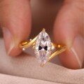wholesale S925 Sterling Silver Golden Moissanite Ring Marquise Main Stone Simple and Luxurious Design Women's Commuting Best Seller-0-2