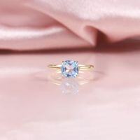 wholesale S925 Sterling Silver 175ct Natural Topaz Classic Square Cross-Border Ring in Gold Tone-1.75 carat natural sky blue topaz ring  US size 6 (domestic size 13)