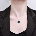 S925 Sterling Silver Zircon-Inlaid Green Chalcedony Maitreya Necklace-0-2