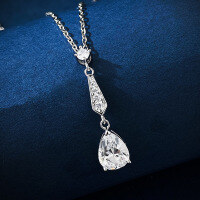 wholesale S925 Silver New Style 7*10 Teardrop Simulated Diamond White Diamond Pendant Necklace for Women, Classic and Minimalist Fashion Design-N254 White Diamond >925 Silver