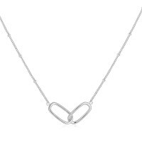 wholesale S925 Sterling Silver Double Ring Necklace, Women's Minimalist Ins Style Bead Chain Collar-Platinum 925 silver