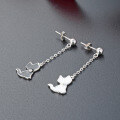 wholesale S925 Sterling Silver Minimalist Dainty Cat Earrings with Long Tassel Drop Ear Threaders-0-0