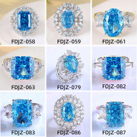 wholesale S925 Sterling Silver Aquamarine High Carbon Diamond Ring for Women, European and American Style Square Diamond Luxurious Setting with 8A Zircon, Unique and Advanced Light Luxury-FDJZ-114-Aquamarine No. 8