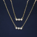 wholesale S925 Silver Plated 14K Gold Japanese Minimalist Exquisite Three-Zircon Necklace, Mini Sparkling Zircon Collarbone Chain for Women, Versatile Fashion-0-3