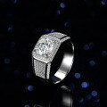 Platinum-Plated 925 Sterling Silver Solid Men's Ring with Full Moissanite-0-4