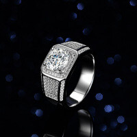 Platinum-Plated 925 Sterling Silver Solid Men's Ring with Full Moissanite.-2-carat solid (set with cubic zirconia)  15 yards