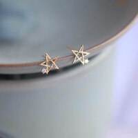 wholesale 9K Solid Gold Five-Prong Star Zircon Minimalist Korean Mini Stud Earrings-9K per price