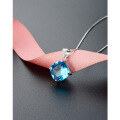 wholesale 925 Sterling Silver Blue Crystal Necklace for Women, Fashion Minimalist Elegant Square Single Diamond Pendant Collarbone Chain, High-End and Niche-0-1