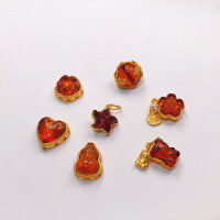 wholesale S925 gold-plated silver natural beeswax amber heart little flower gourd bear pendant accessory bracelet bead semi-finished product-gourd
