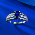 wholesale S925 Silver Plated Simulated Diamond 6*8mm Blue Steel Ring, Fashionable and Versatile-0-2