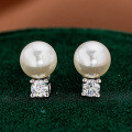 925 Silver Micro-Pave Moissanite Four-Prong Earrings with Freshwater Pearl-0-0