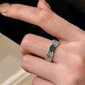 wholesale Sterling Silver Wheat Hollow Ribbon 4*6 Emerald Ring for Women, Small Batch Design, Luxury 3D Style-0-2