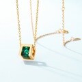 wholesale S925 Sterling Silver Korean Japanese New Simple Geometric Green Zircon Necklace, Trendy and Versatile, Ins Style, Available for Drop Shipping-0-2